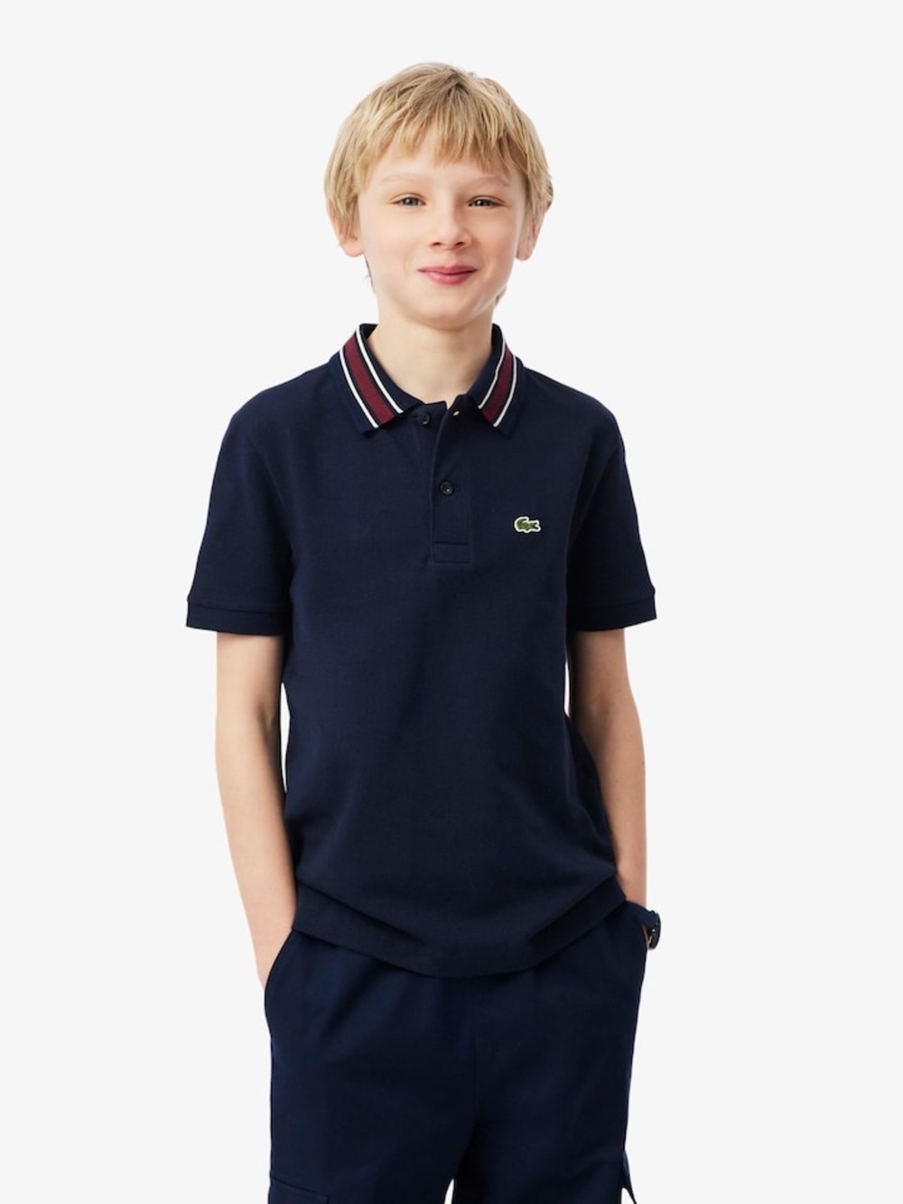 Lacoste Navy Polo with Striped Collar